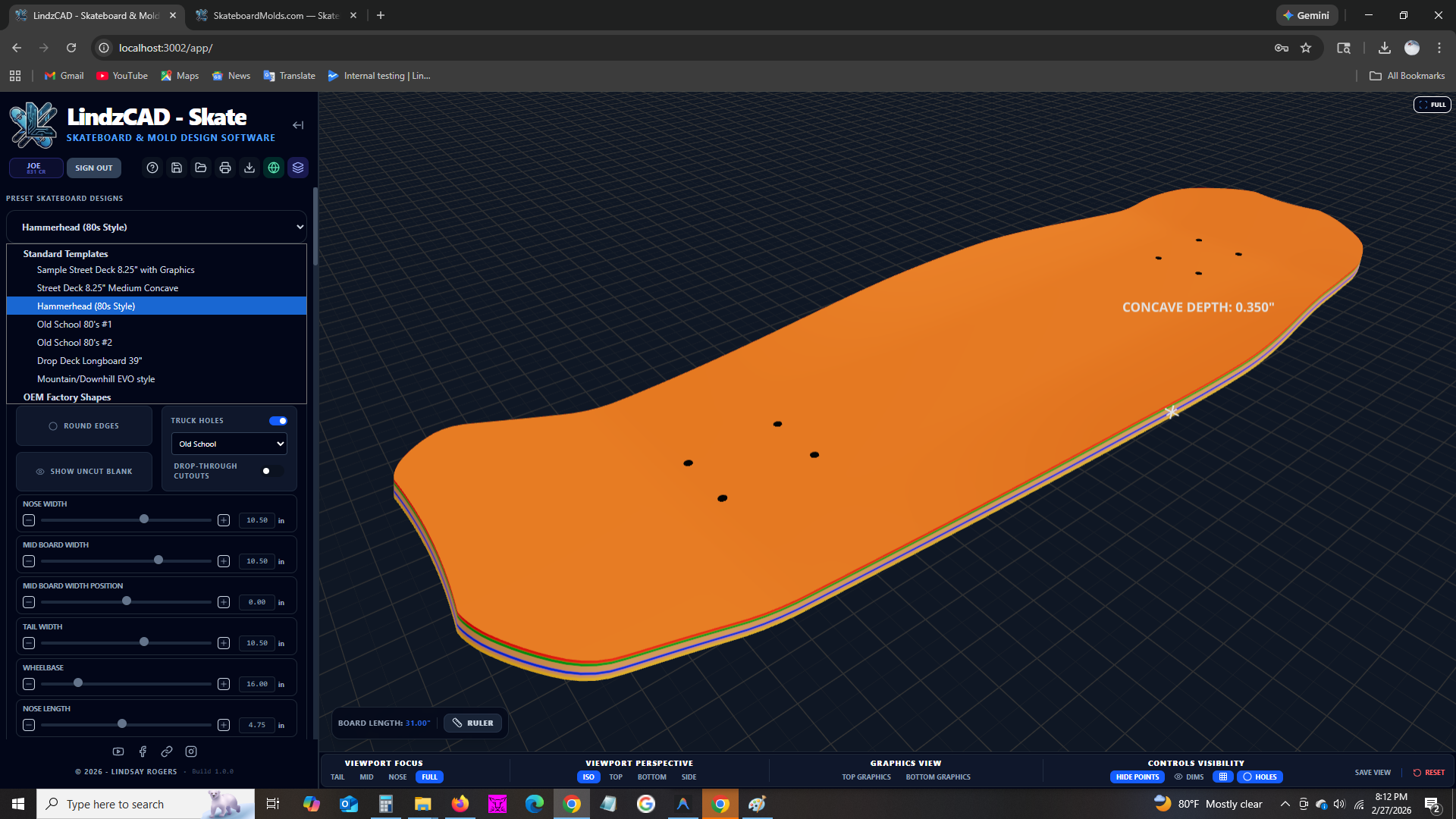 Preset skateboard designs in LindzCAD